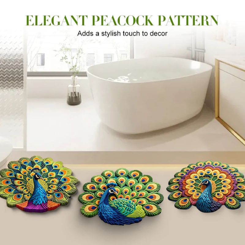 LoungeYard | Quick-drying non-slip peacock floor mat — product view 1
