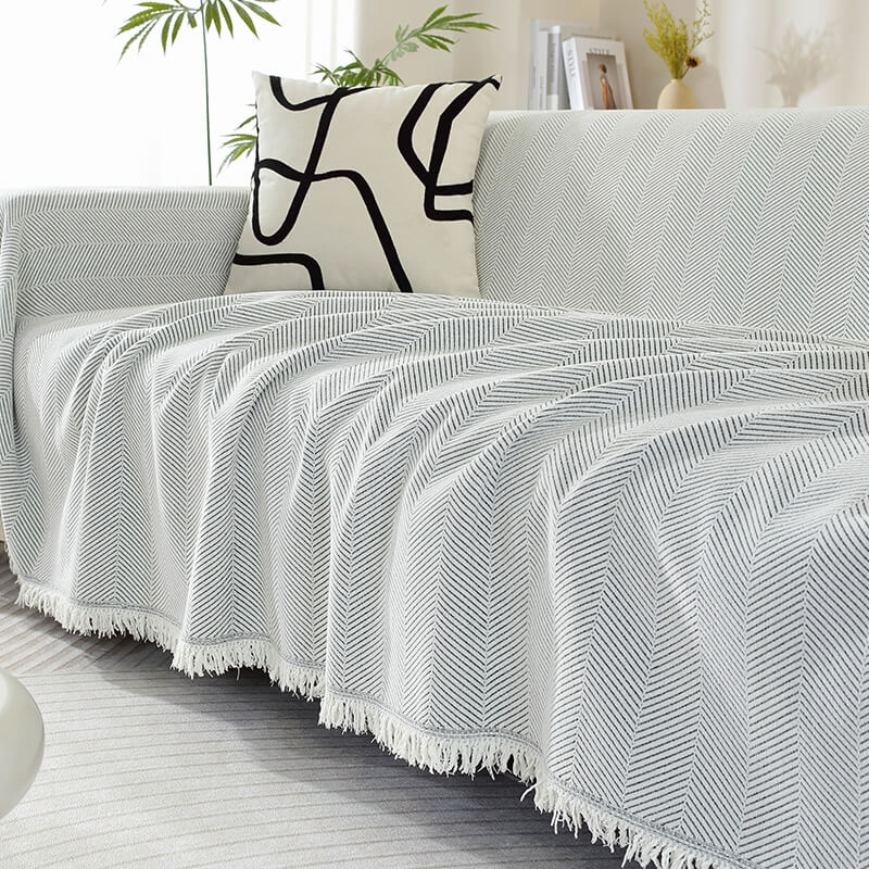 LoungeYard | Chenille Blanket Herringbone Tassel Couch Cover — product view 6
