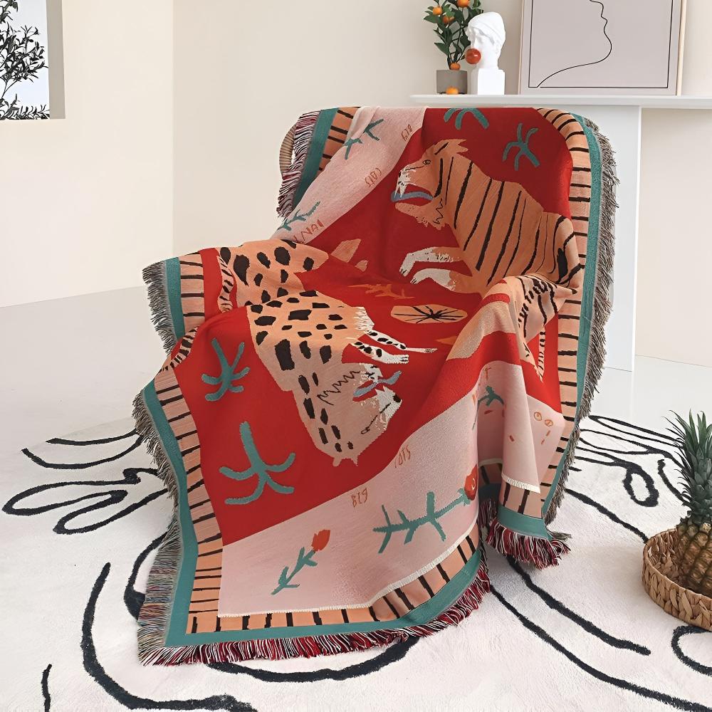 LoungeYard | Leopard Woven Tassel Blanket — product view 4