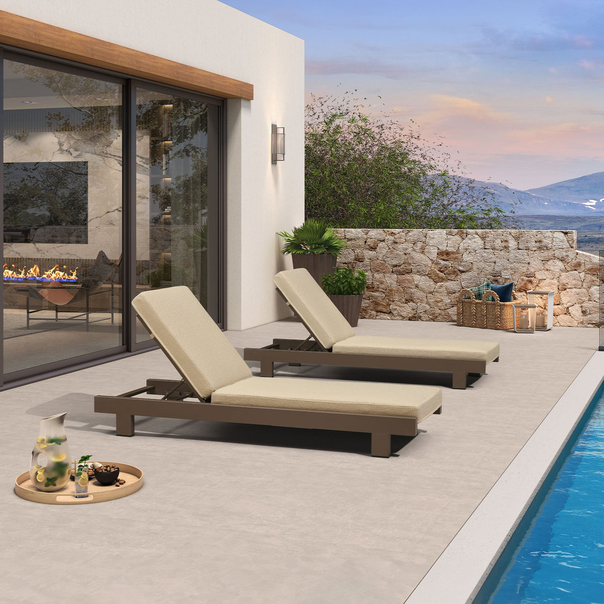 PURPLE LEAF Outdoor Standard Daybed for Patio,  Poolside Chaise Lounge Bed with Cushion, Olefin Blend Fabric, Aluminum Frame Sunbed for Deck and Backyard — product view 2