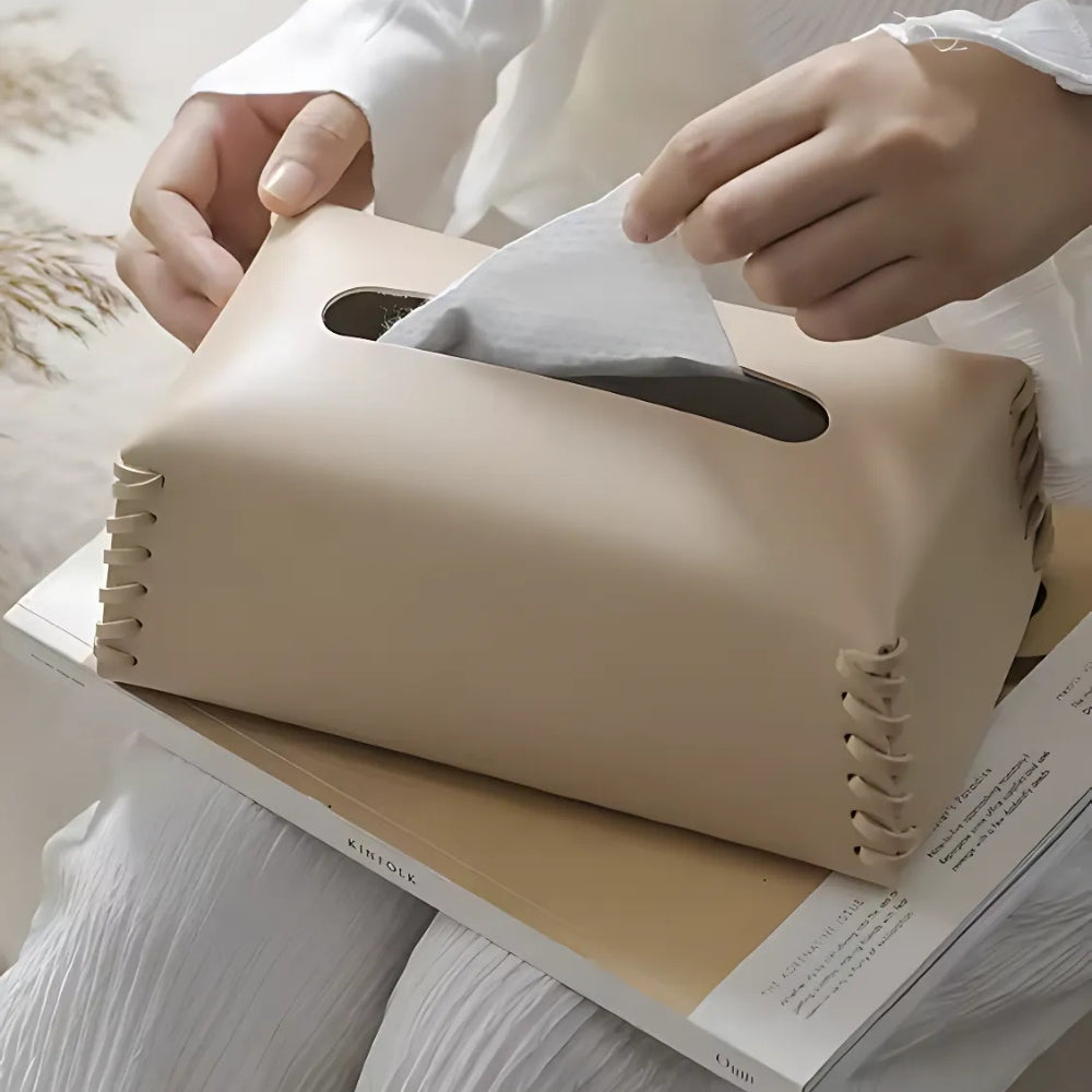 LoungeYard | Stitched Leather Tissue Box Holder — product view 3