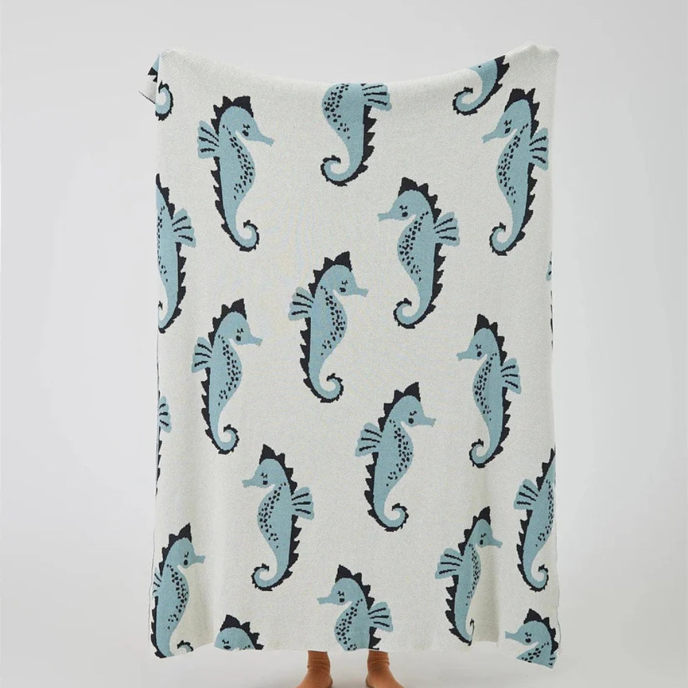 LoungeYard | Nautical Seahorse Throw Blanket — product view 2