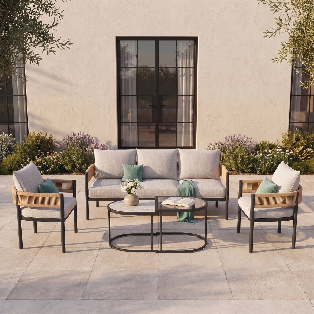 LOUNGE YARD 4-Seat Conversation Sofa Set, All-Weather Wicker Outdoor Loveseat with Thick Cushions for Porch and Garden — product view 1
