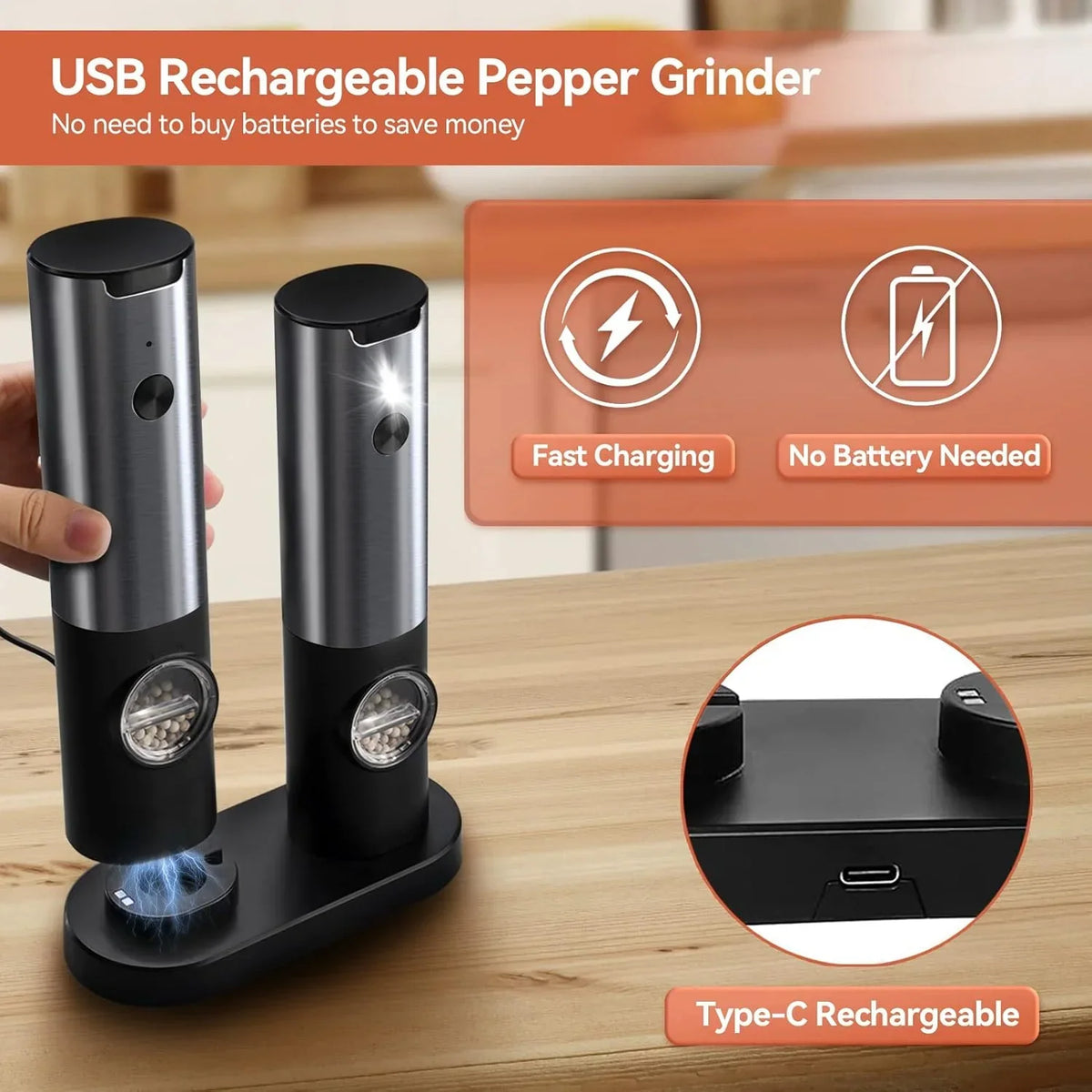 LoungeYard | Noble Electric Salt and Pepper Mill with Battery — product view 6