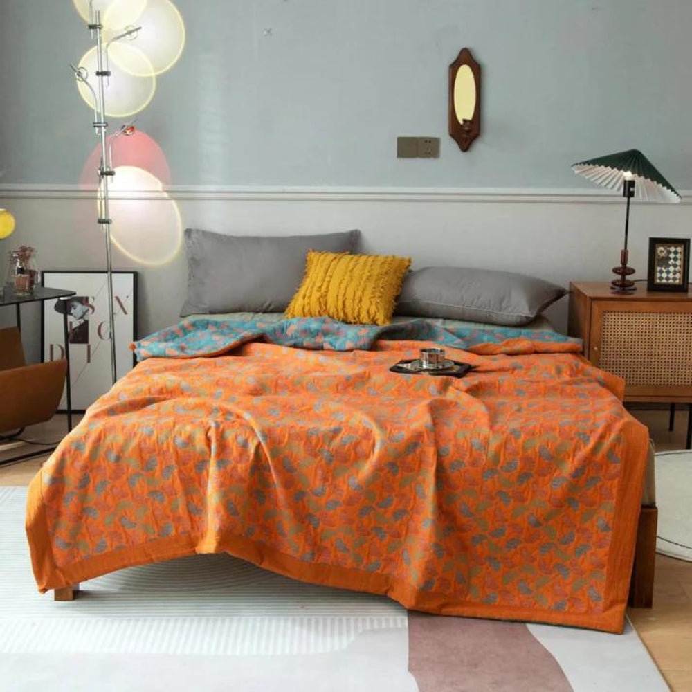 LoungeYard | Ginkgo Leaf Print Reversible Blanket — product view 2