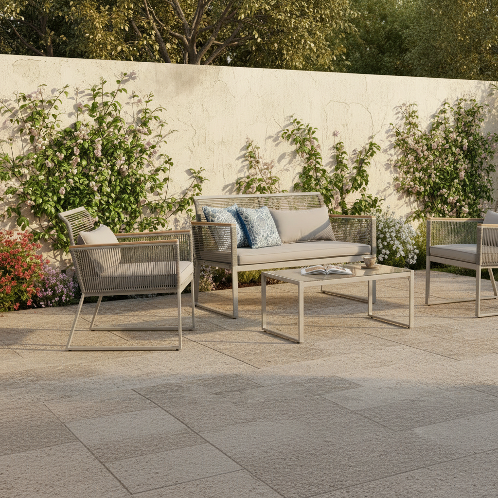 ARVOYA 4 Piece Rattan Garden Furniture Set with Cushions & Glass Top Table, Grey — product view 4