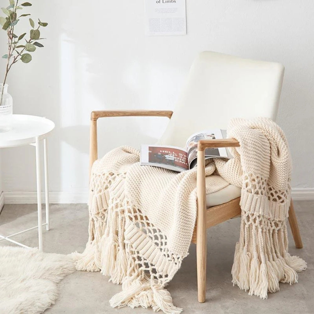 LoungeYard | Snug Knit Woven Tassel Blanket — product view 1