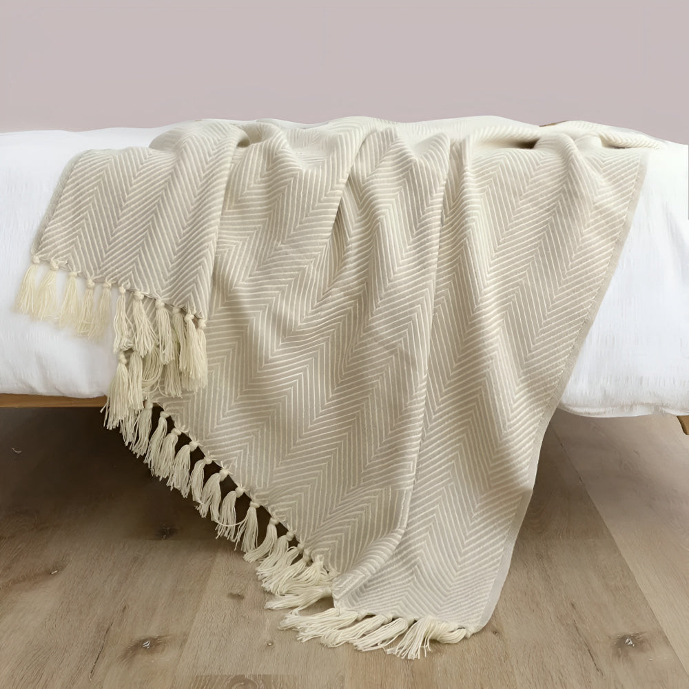 LoungeYard | Herringbone Tassel Knit Blanket — product view 1