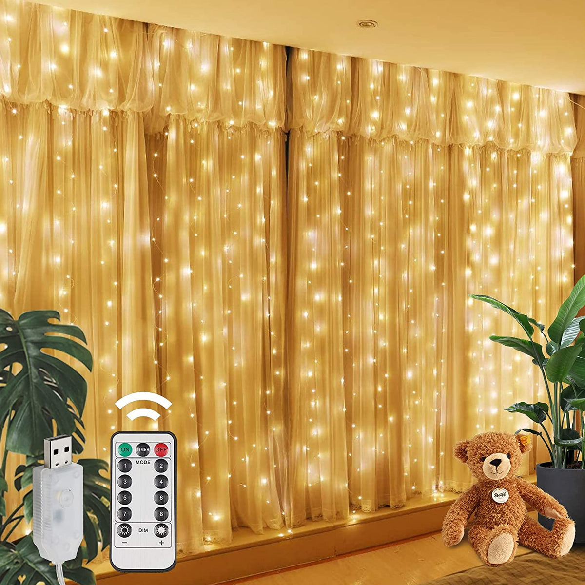 LOUNGE YARD Curtain String Lights 300LED with 8 Modes USB Powered Fairy Lights Christmas Lights for Bedroom Home Décor — product view 3