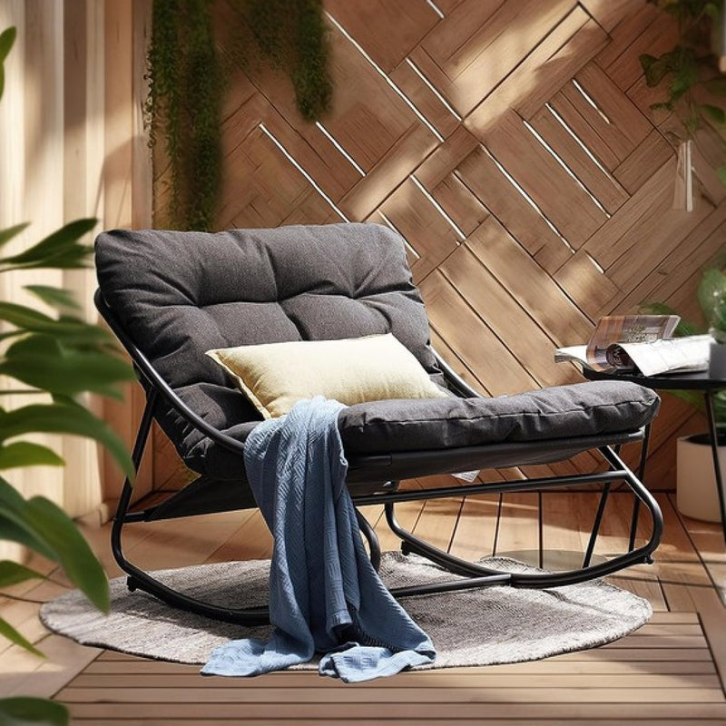 LOUNGE YARD Samba Indoor & Outdoor Rocking Chair with Thick Tufted Cushion
