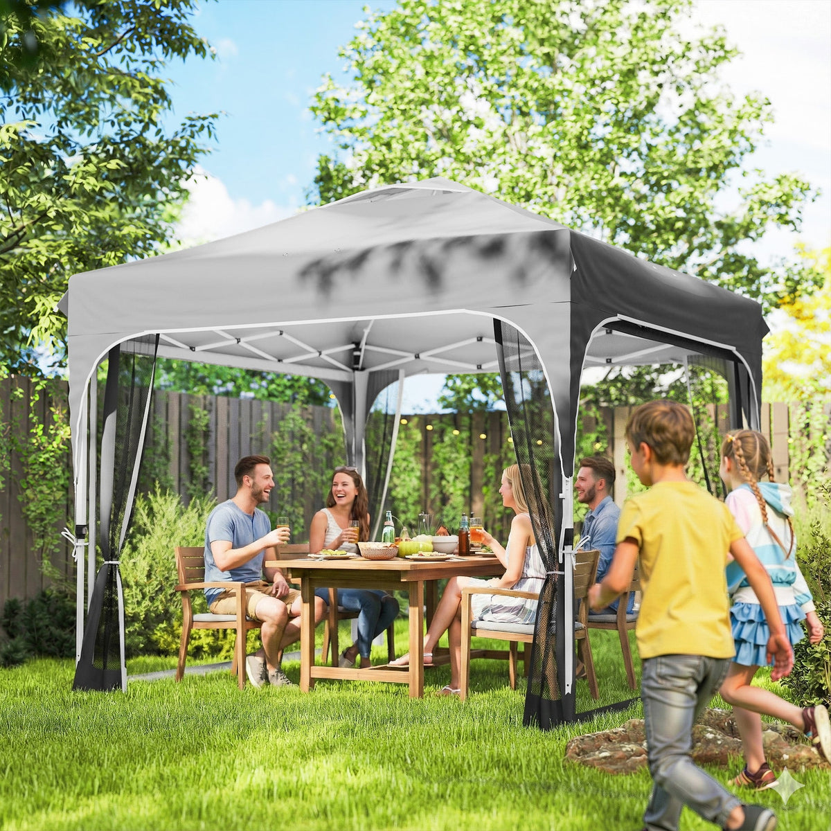 10 x 10 ft Pop Up Canopy Tent with Mosquito Netting and Sandbags, Dark Grey — product view 3