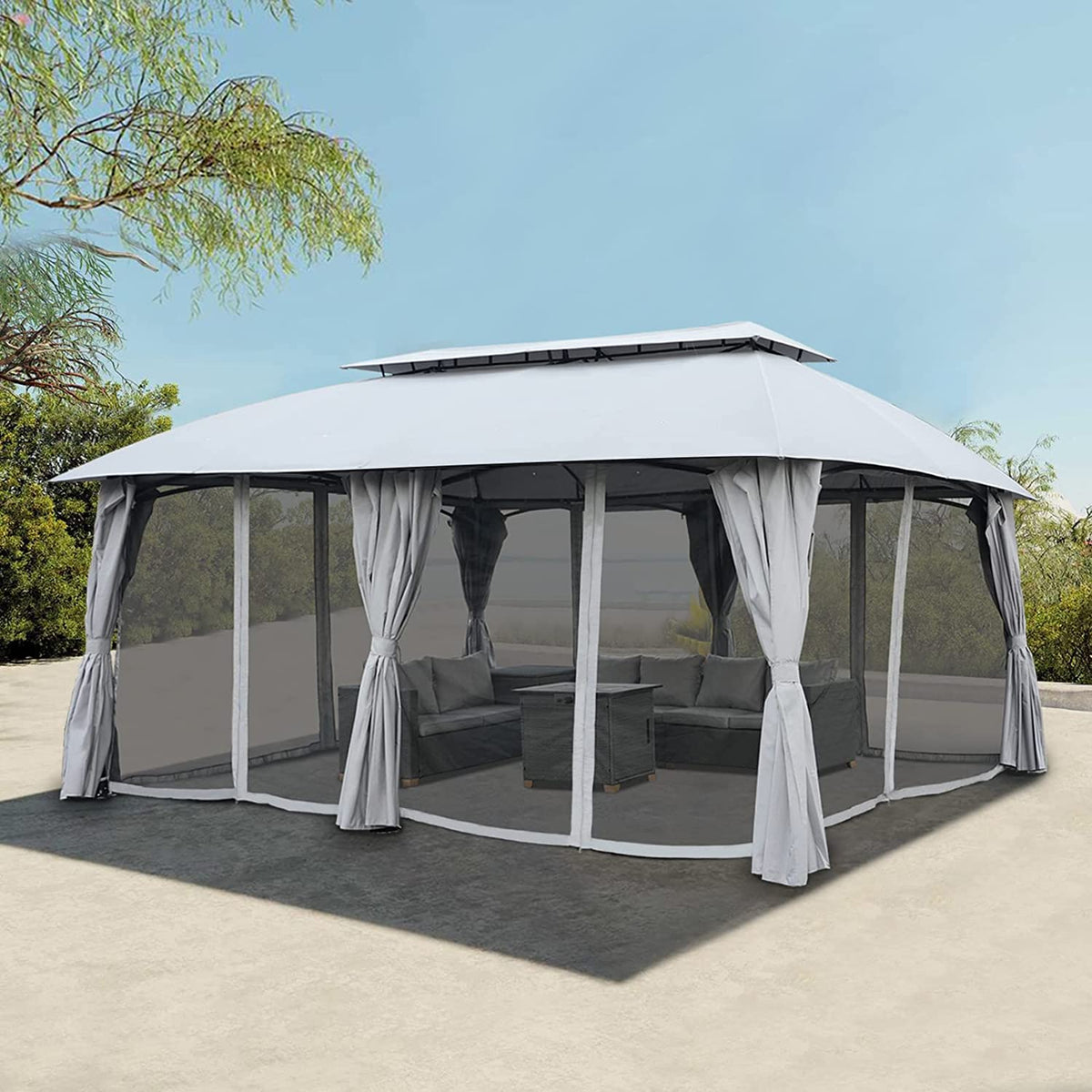 LOUNGE YARD 13'x20' Gazebo for Patio Double Vent Canopy with Netting — product view 3