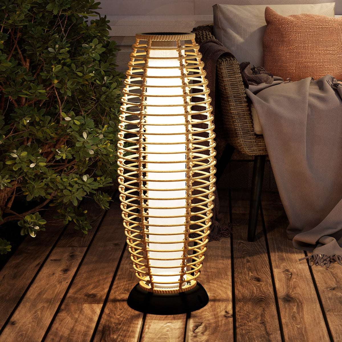 LOUNGE YARD Floor Lamp Outdoor Lamp Patio Lights Solar Powered Lantern Weather–Resistant Rattan Deck Lights, Lamp Large-Sized for Garden — product view 4