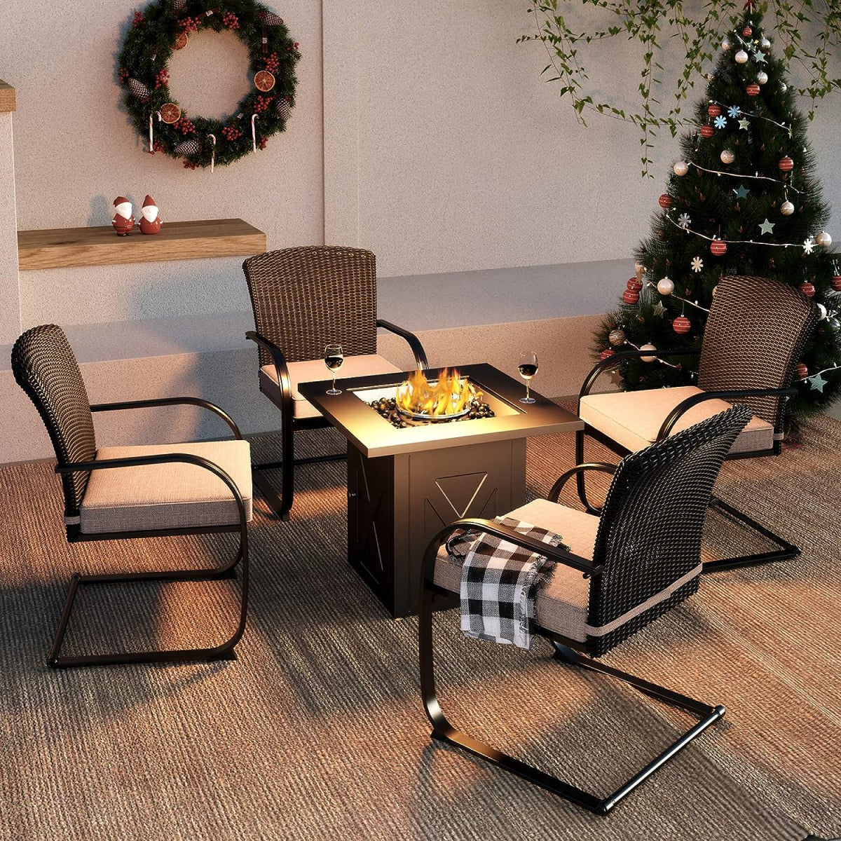 LOUNGE YARD 5-Piece Outdoor Dining Table Set with Fire Pit, 4 Outdoor Spring Dining Chairs — product view 1