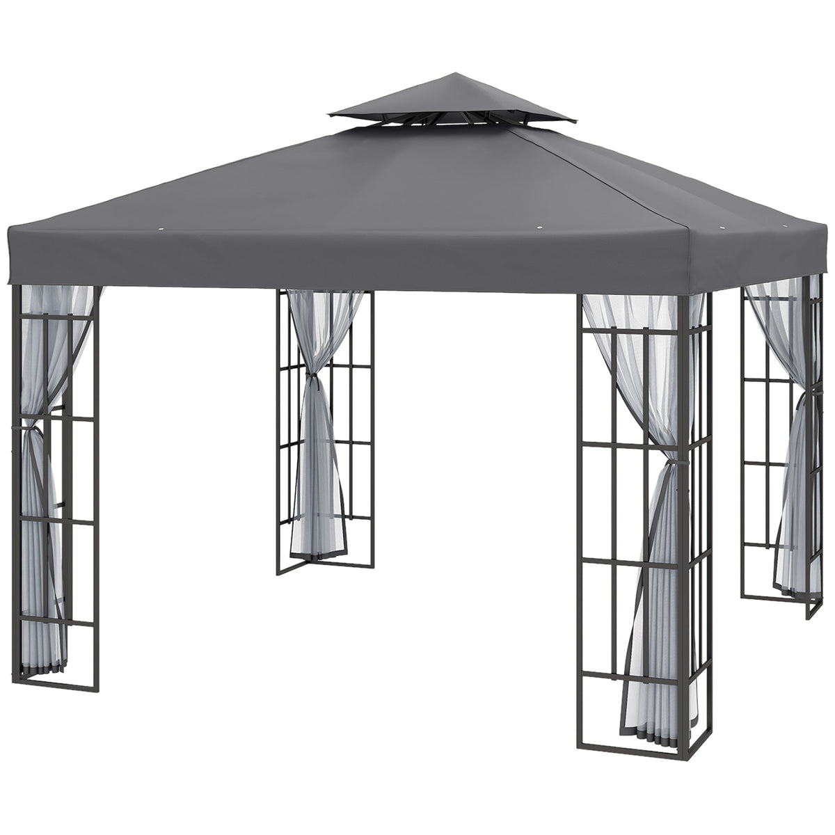 3 x 3m Patio Gazebo with 2 Tier Roof & Mosquito Netting, Grey — product view 2