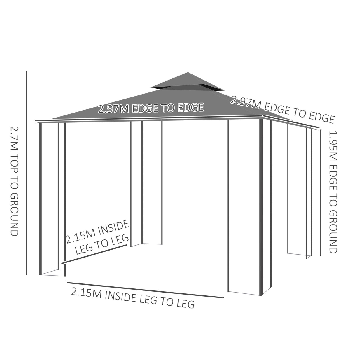 3 x 3m Patio Gazebo with 2 Tier Roof & Mosquito Netting, Grey — product view 5