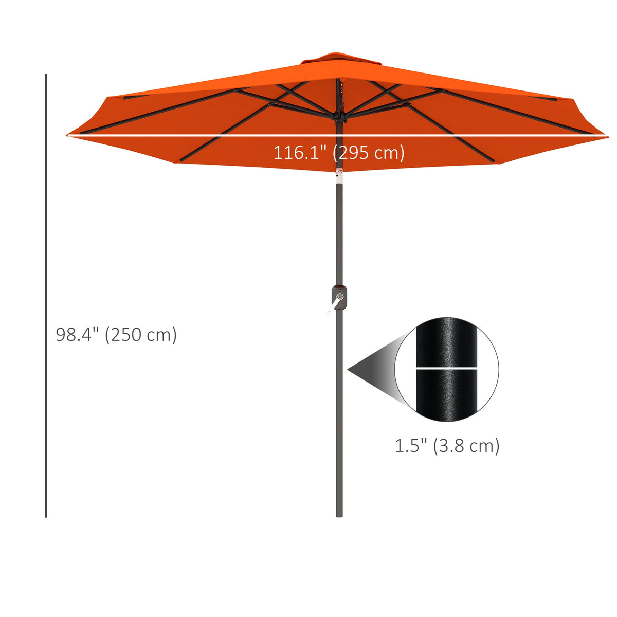 10' x 8' Round Market Umbrella with Crank and Tilt, Orange — product view 5