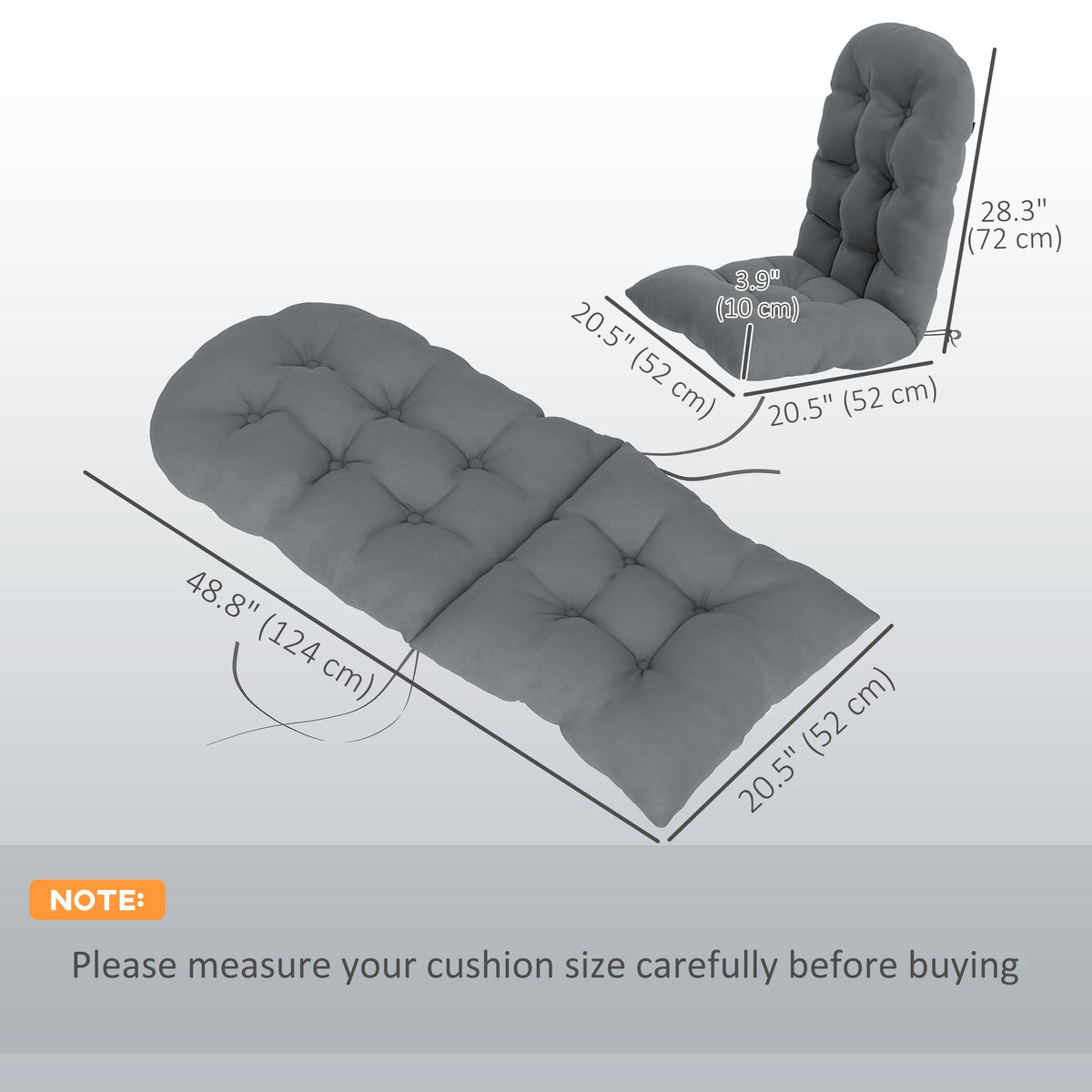 Set of 2 Tufted High Back Adirondack Chair Cushions with Ties, Non-Slip Grey — product view 5