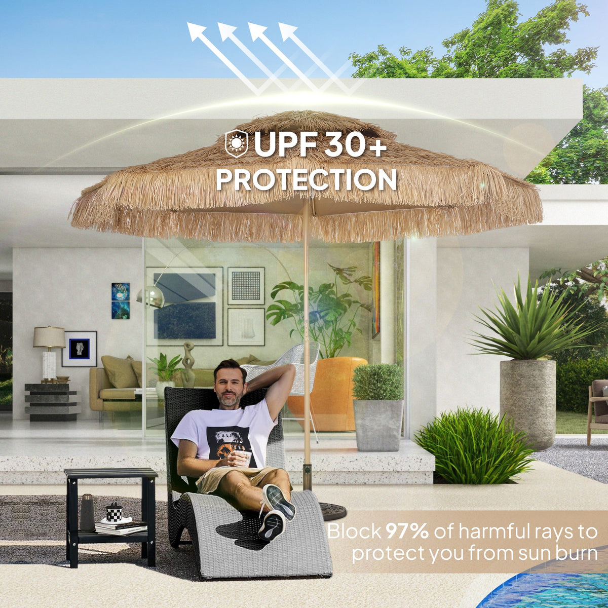 10FT Hula Thatched Tiki Patio Umbrella with 2-Tier Canopy, Natural — product view 7