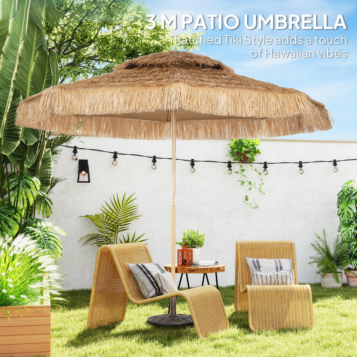 10FT Hula Thatched Tiki Patio Umbrella with 2-Tier Canopy, Natural — product view 6