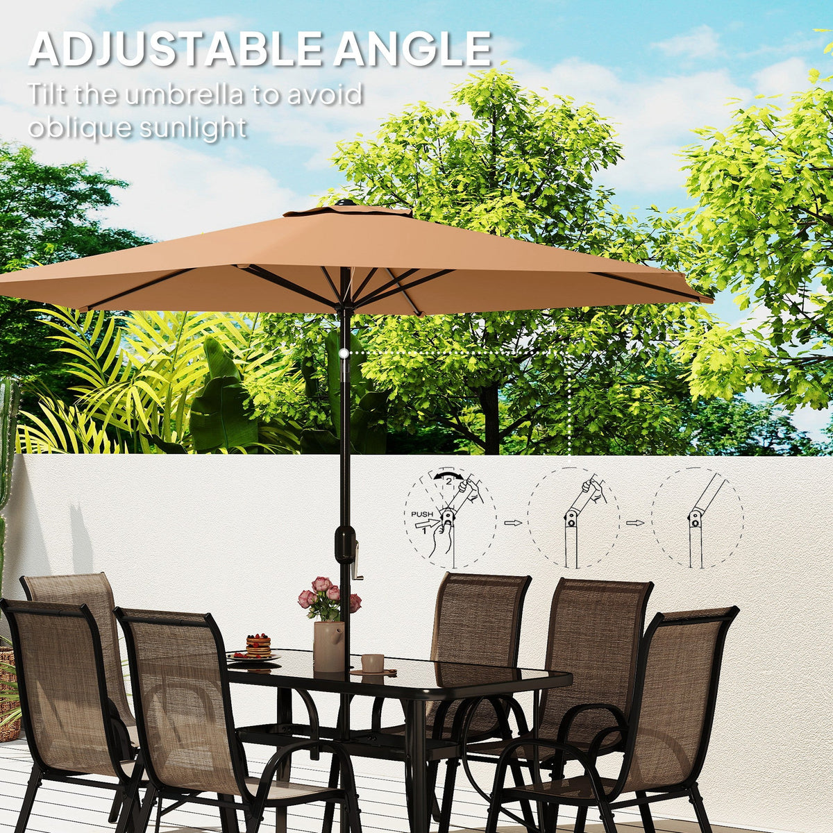 8-Piece Patio Dining Set with 9 Ft Umbrella, Mixed Brown — product view 7