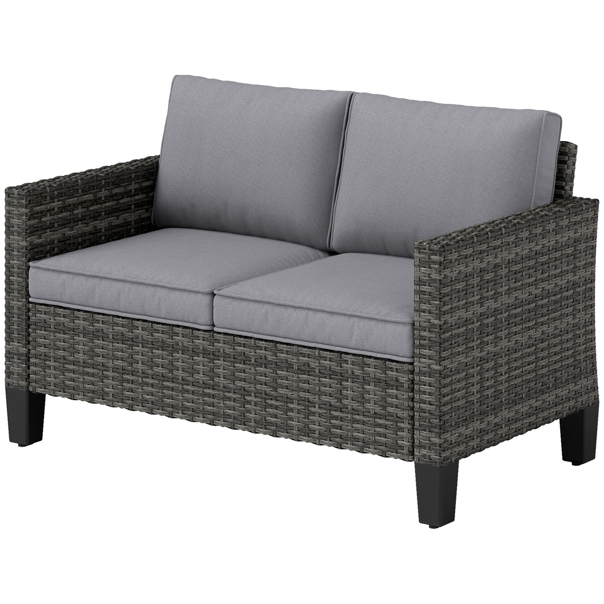 2 Seater Rattan Garden Sofa with Cushions & Armrests, Dark Grey — product view 2
