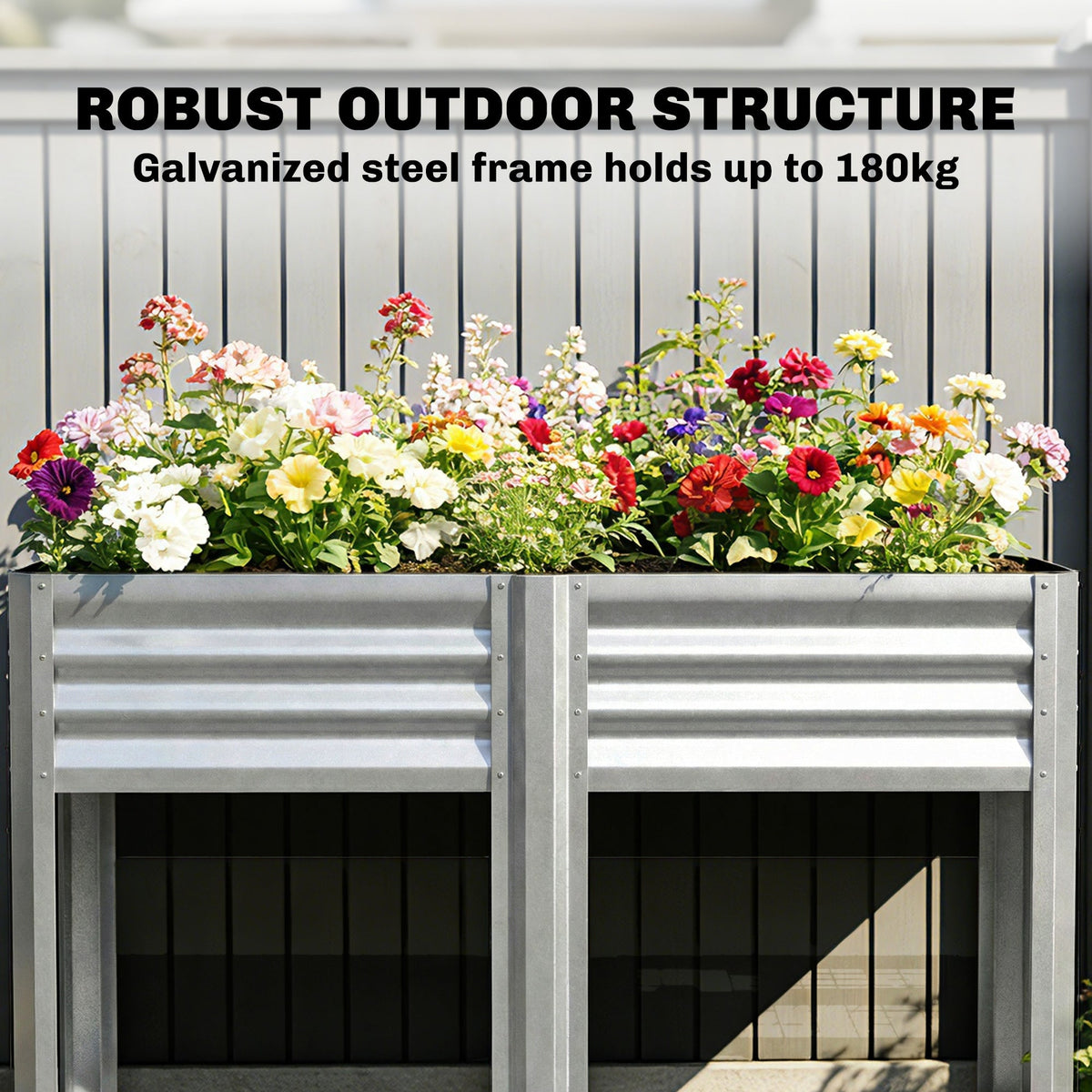 Galvanized Steel Raised Garden Bed with Legs and Storage Shelf, Silver — product view 7