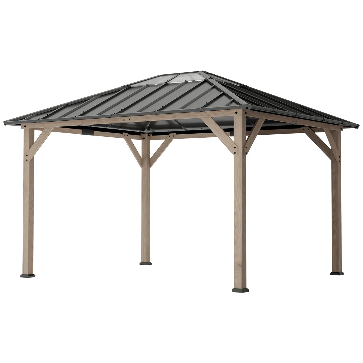 10' x 12' Wood Hardtop Gazebo with Clear Roof, Light Walnut — product view 2