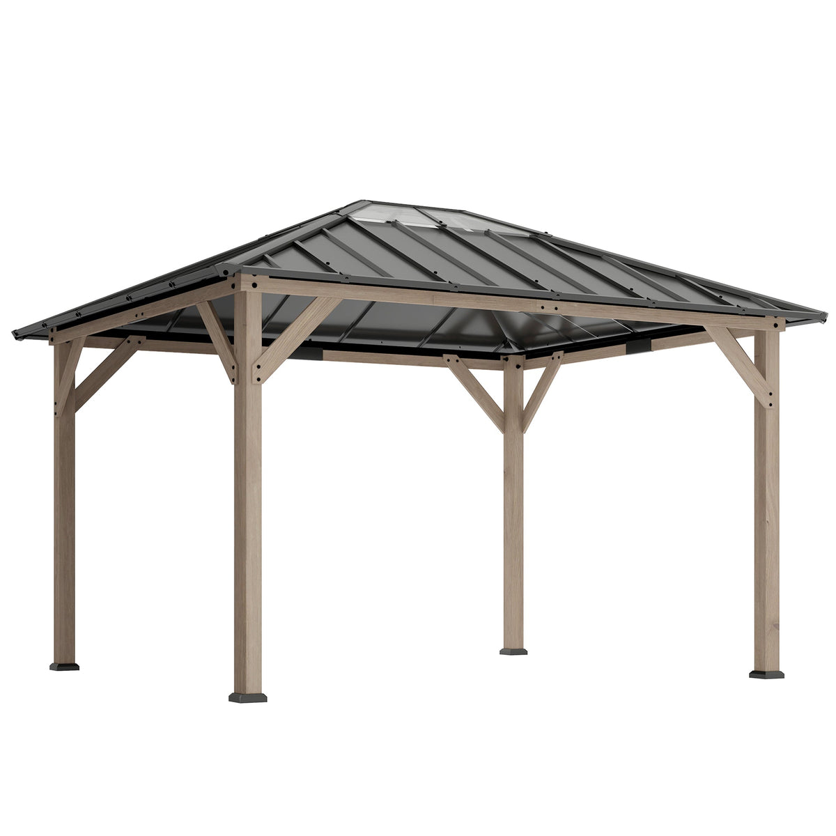 10' x 12' Wood Hardtop Gazebo with Clear Roof, Light Walnut — product view 1