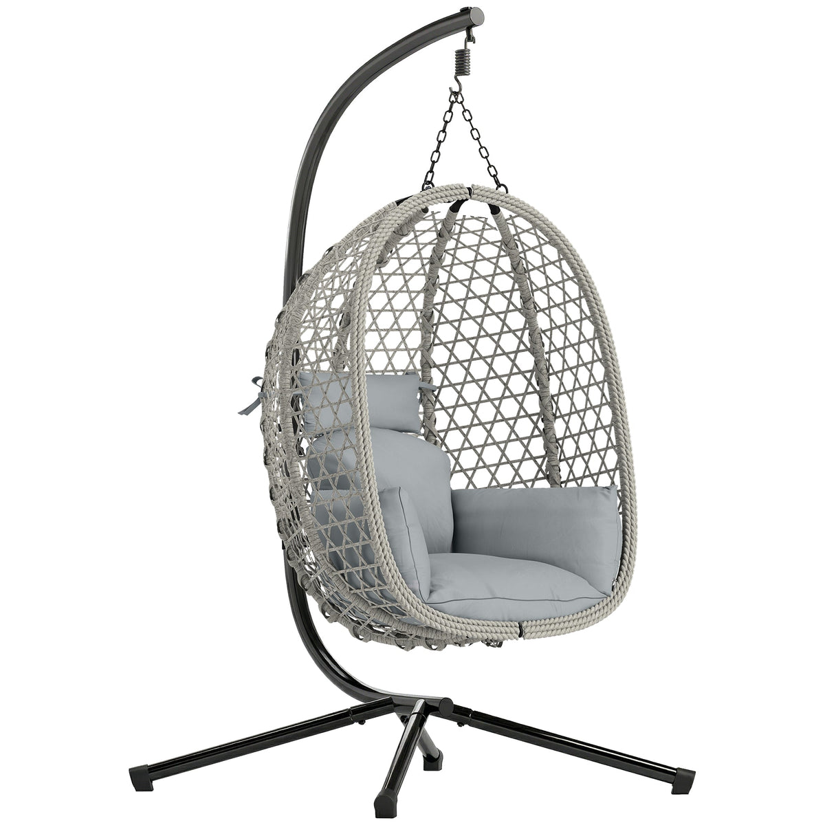 Hanging Egg Chair with Stand, Rattan Hammock, Thick Cushion, Light Grey — product view 1