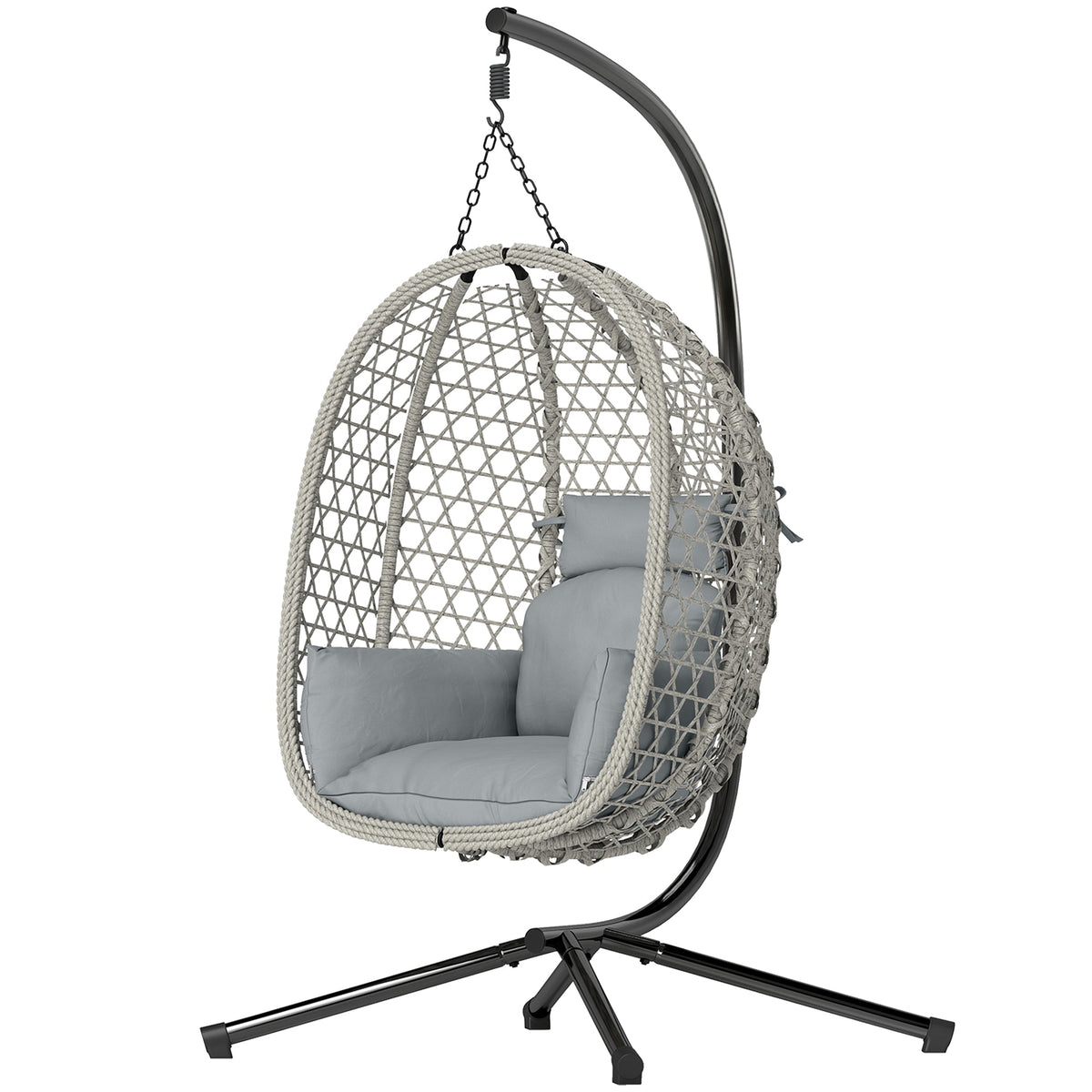 Hanging Egg Chair with Stand, Rattan Hammock, Thick Cushion, Light Grey — product view 2