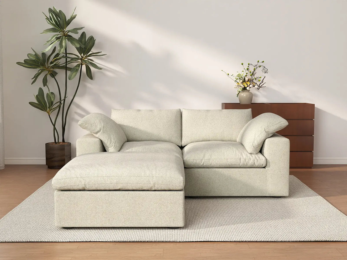 Deluxe Cloud 2-Seater Khaki Storage Chaise Sectional | 3-Piece (includes 1 Ottoman), Cotton and Linen Fabric, Washable Covers — product view 1