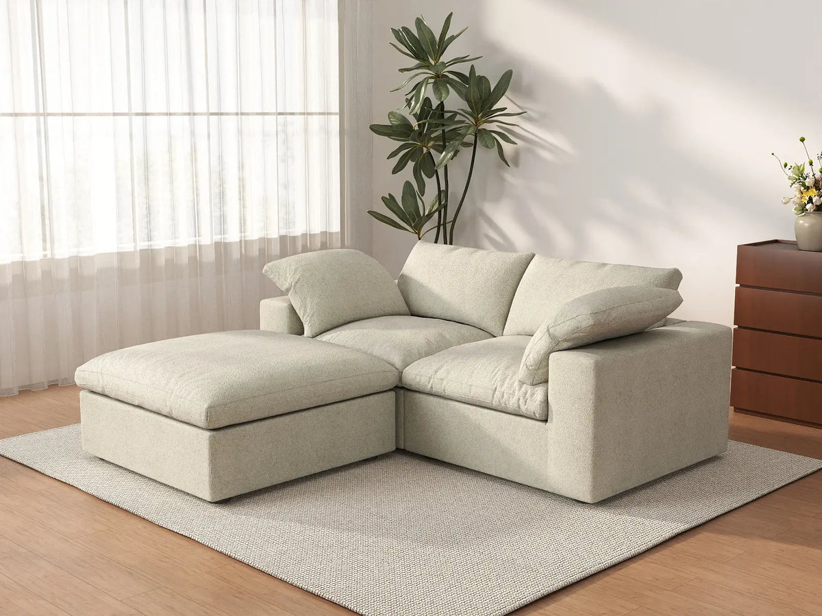 Deluxe Cloud 2-Seater Khaki Storage Chaise Sectional | 3-Piece (includes 1 Ottoman), Cotton and Linen Fabric, Washable Covers — product view 2