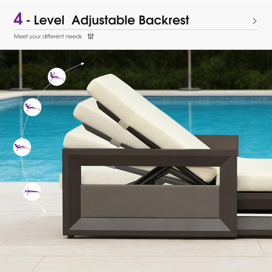 PURPLE LEAF Caesar Outdoor Chaise Lounge 2 in 1 Design Reclining Lounger Chair with Cushion Deluxe Aluminum Oversize Pool Lounge Chairs with Armrests & Backrest for Patio Poolside Backyard — product view 5