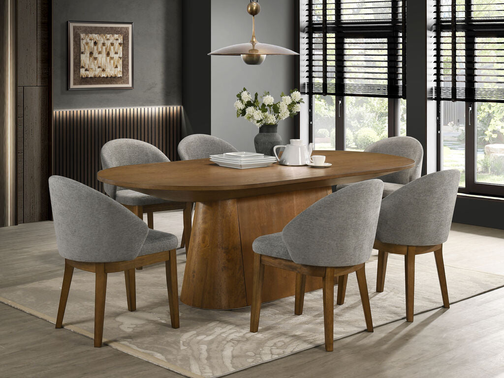 30071-2-7PC Andrew 7-Piece Oval Dining Set with 88" Walnut Finish Table & 6 Light Gray Fabric Chairs — product view 1