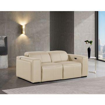 DivanItalia Beige Italian Leather Power Reclining Love Seat with Adjustable Headrests – 1224BG — product view 3