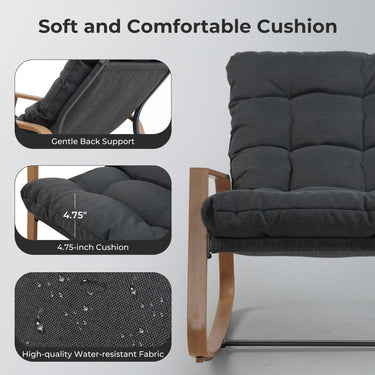 LOUNGE YARD Outdoor Modern Rocking Chair with Water-Resistant Fabric & Walnut-Finish Legs