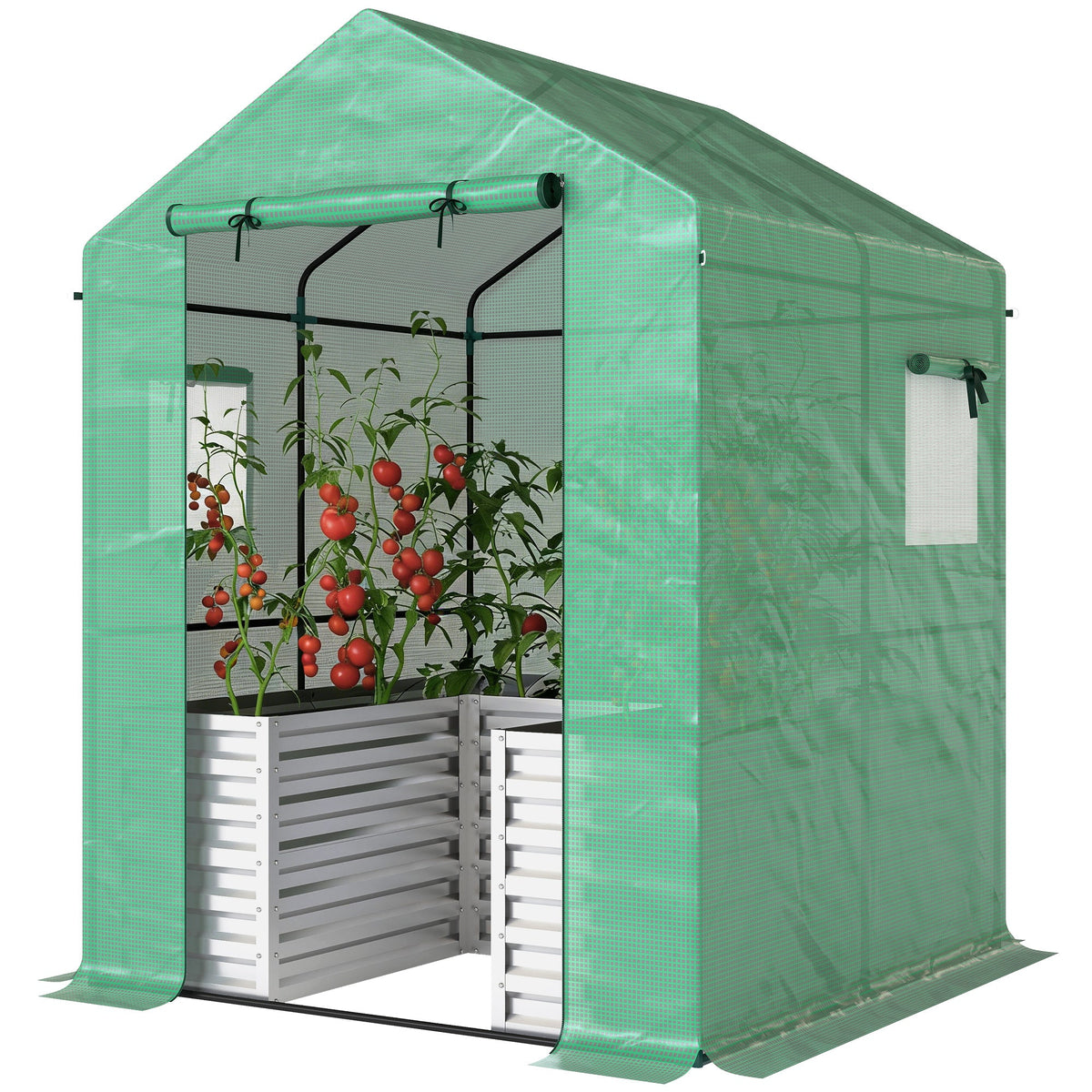 56" x 56" x 75" Raised Garden Bed Greenhouse with PE Cover, Green — product view 2