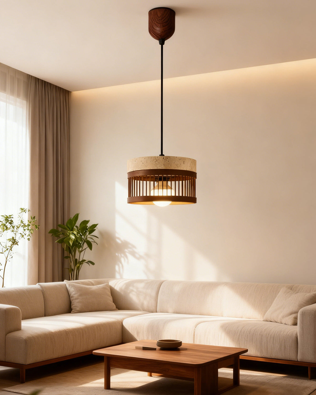 WOMO Cylinder Travertine Pendant Light-WM3100 — product view 4