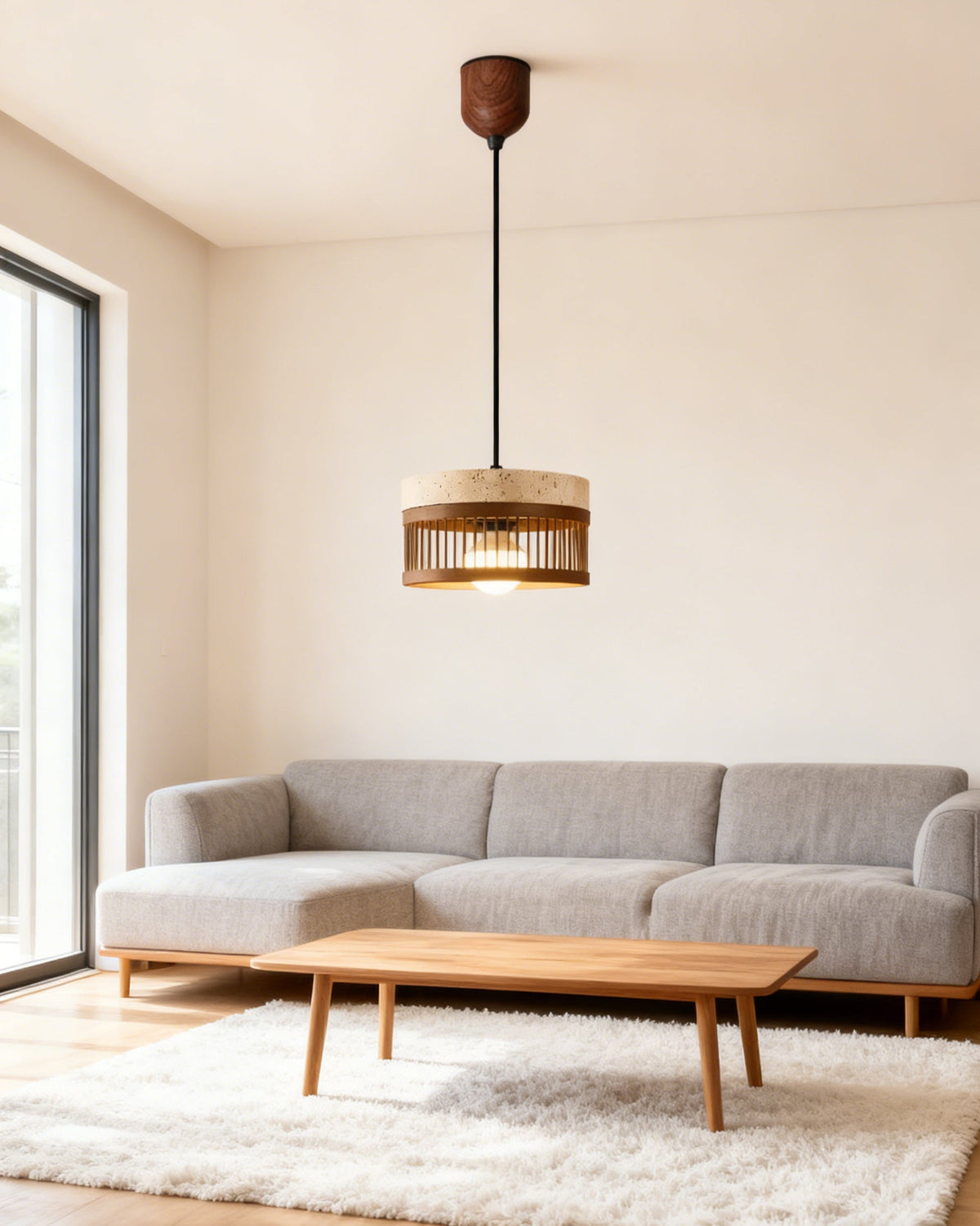 WOMO Cylinder Travertine Pendant Light-WM3100 — product view 5