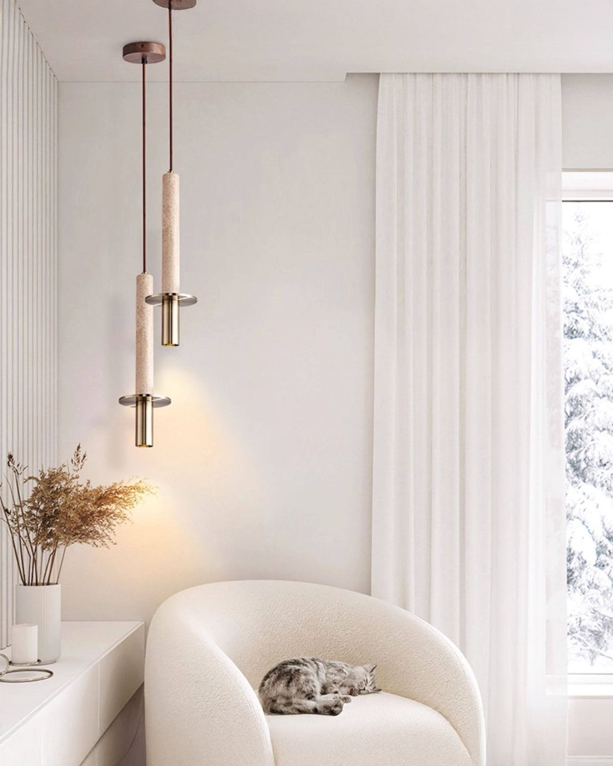 WOMO Travertine Long Cylinder Pendant Light - WM3110 — product view 7