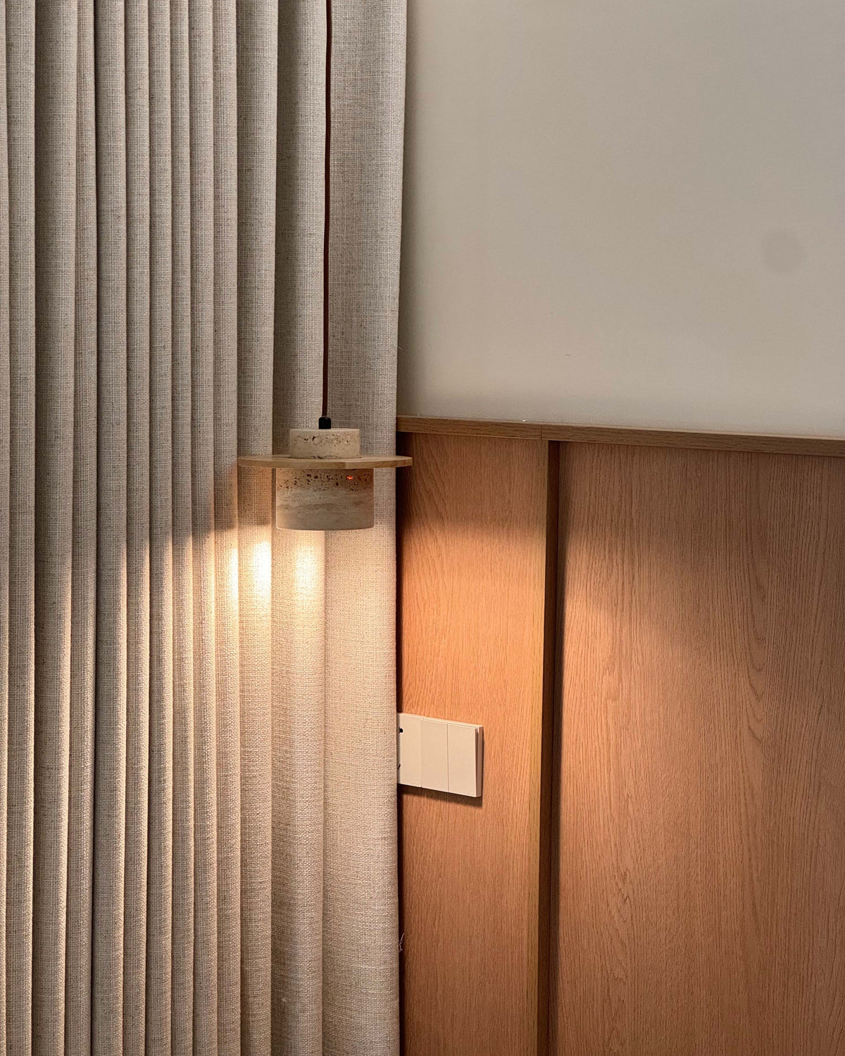 WOMO Travertine Wood Cylinder Pendant Light-WM3116 — product view 7