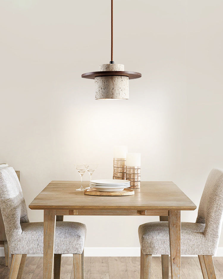 WOMO Travertine Wood Cylinder Pendant Light-WM3116 — product view 2