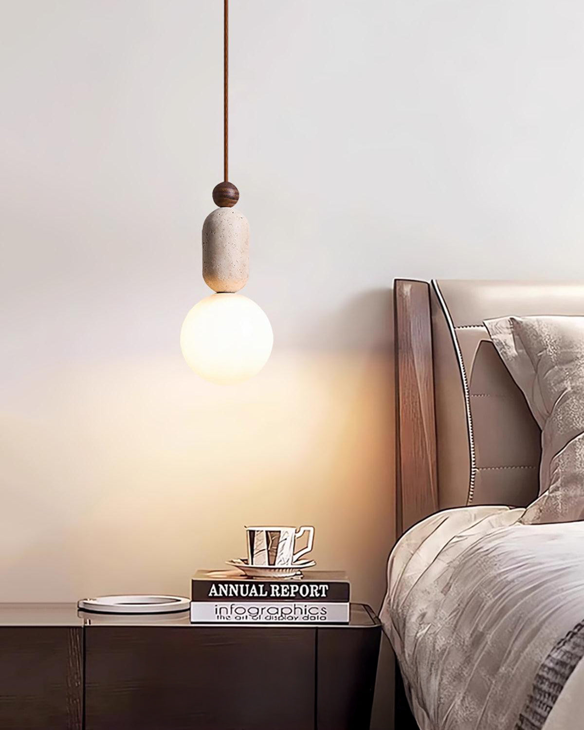 WOMO Travertine Glass Globe Pendant Light - WM3117 — product view 3
