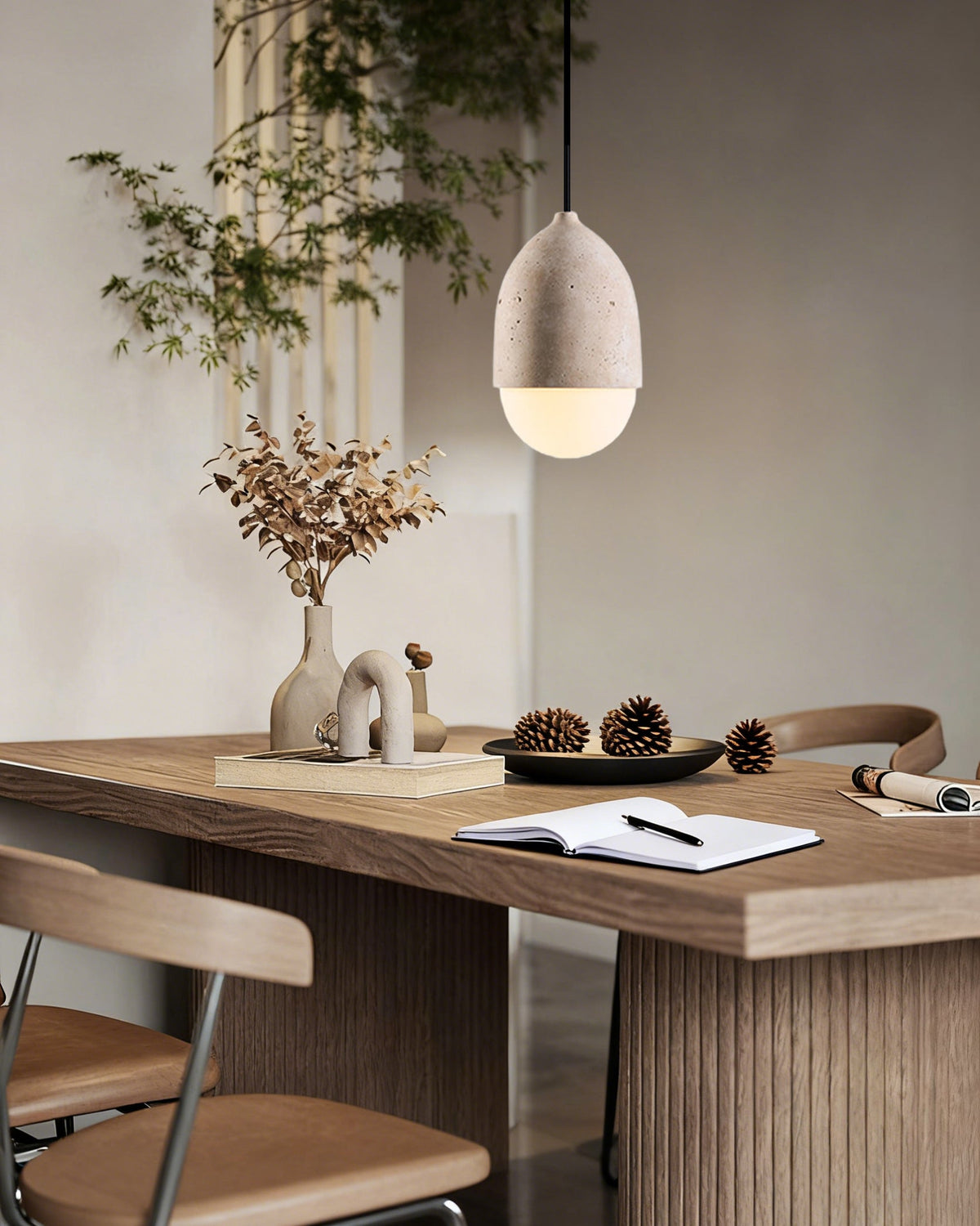 WOMO Natural Travertine Glass Oval Pendant Light - WM3123 — product view 5