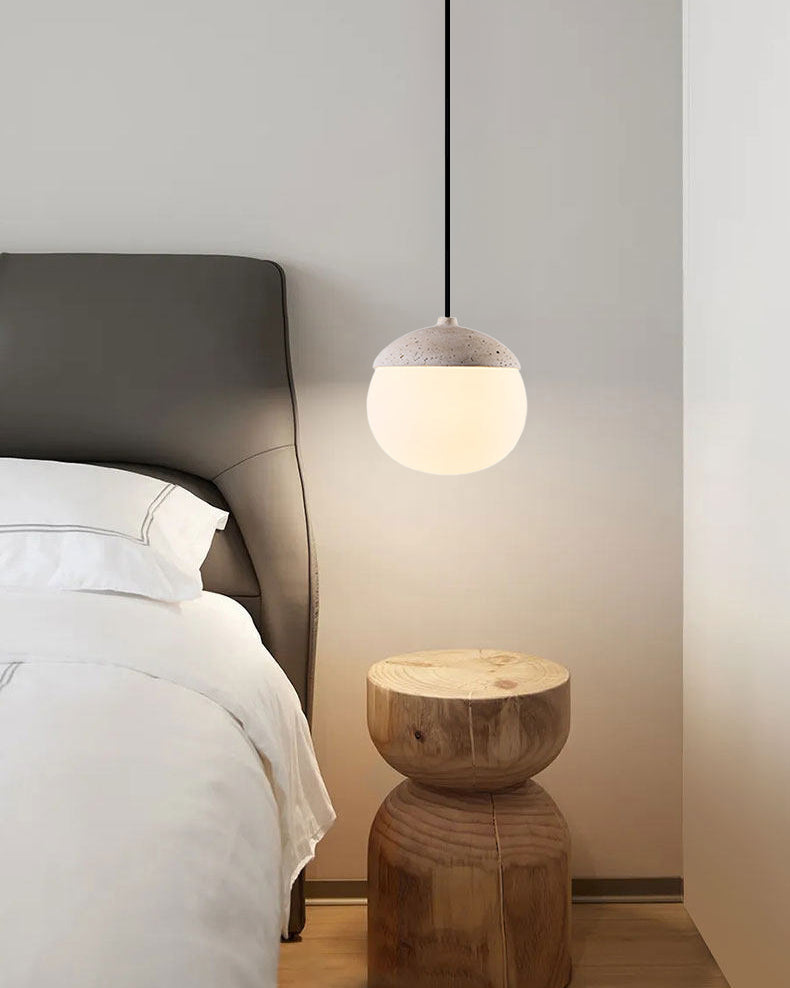 WOMO Natural Travertine Glass Oval Pendant Light - WM3123 — product view 2