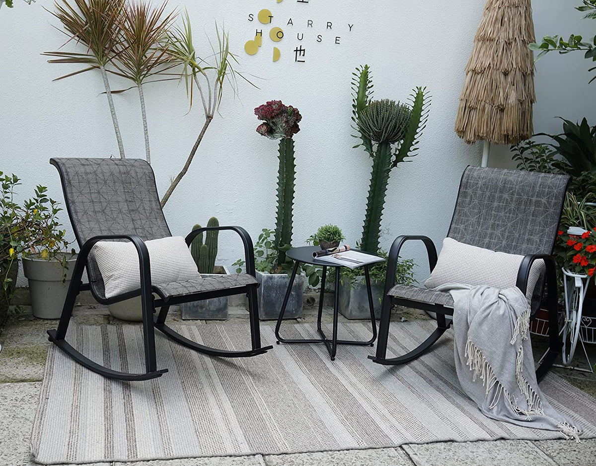 LOUNGE YARD Outdoor 3-Piece Patio Bistro Rocking Chair Set, Steel Rocker Seating Outside for Front Porch, Garden, Patio, Backyard — product view 5