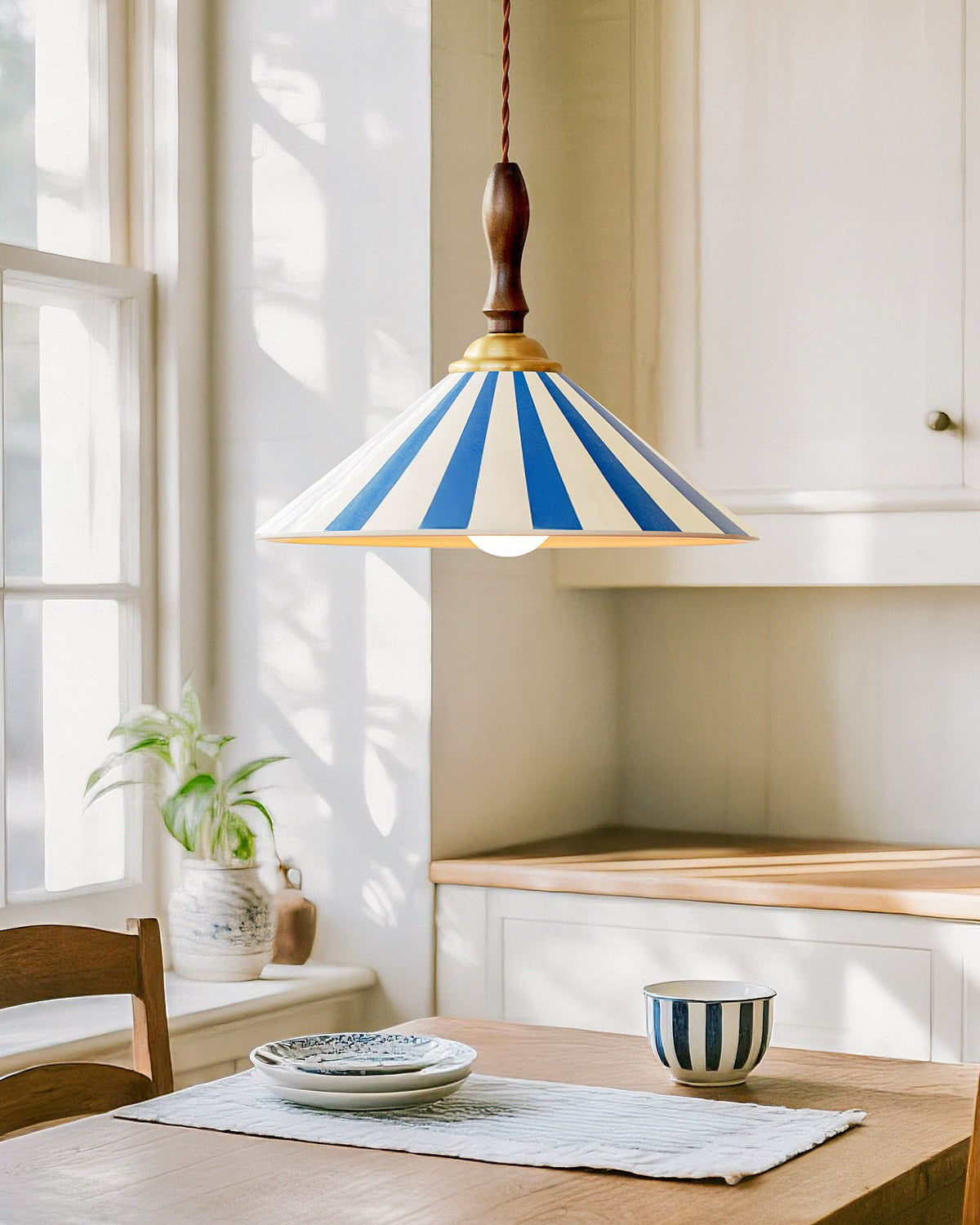 WOMO Striped Ceramic Cone Pendant Light-WM3170 — product view 2