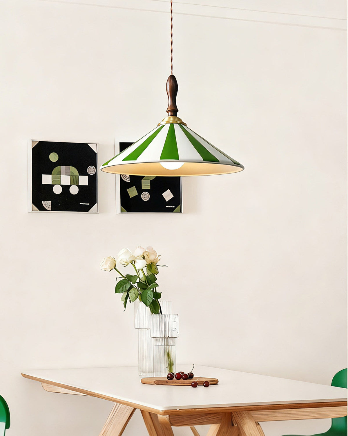 WOMO Striped Ceramic Cone Pendant Light-WM3170 — product view 7