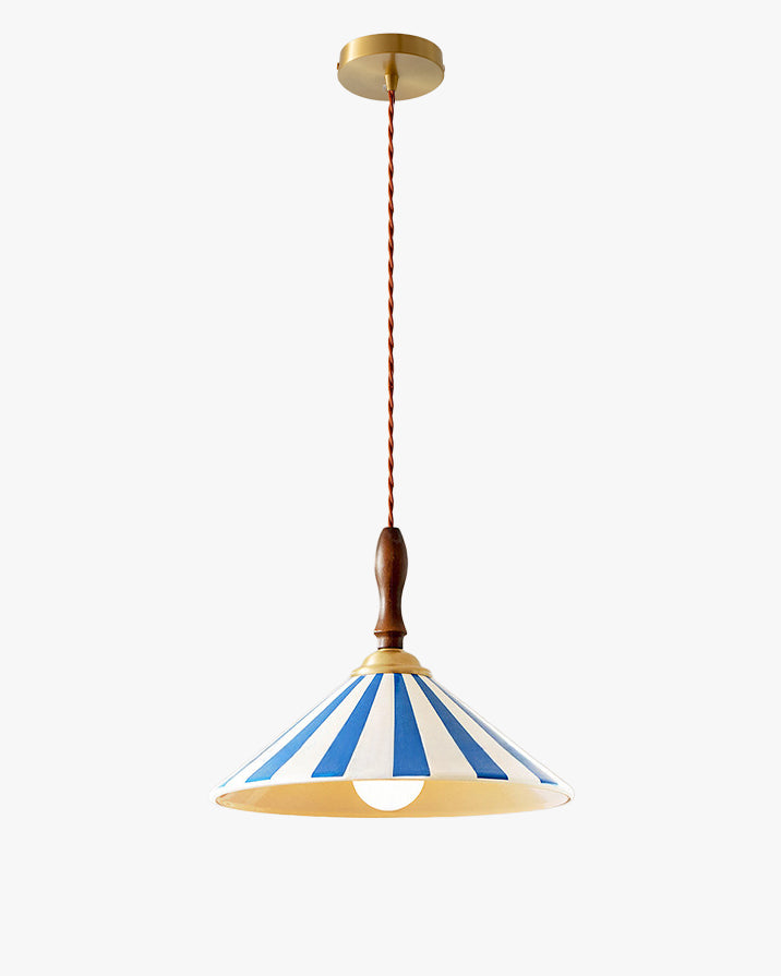 WOMO Striped Ceramic Cone Pendant Light-WM3170 — product view 1